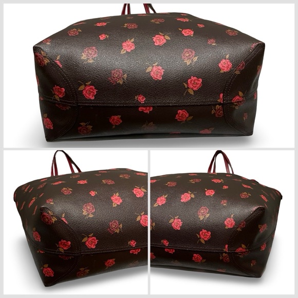 Coach Reversible City Tote Bag Tossed Peonies Oxblood/Cherry Coated Canvas - Picture 14 of 14